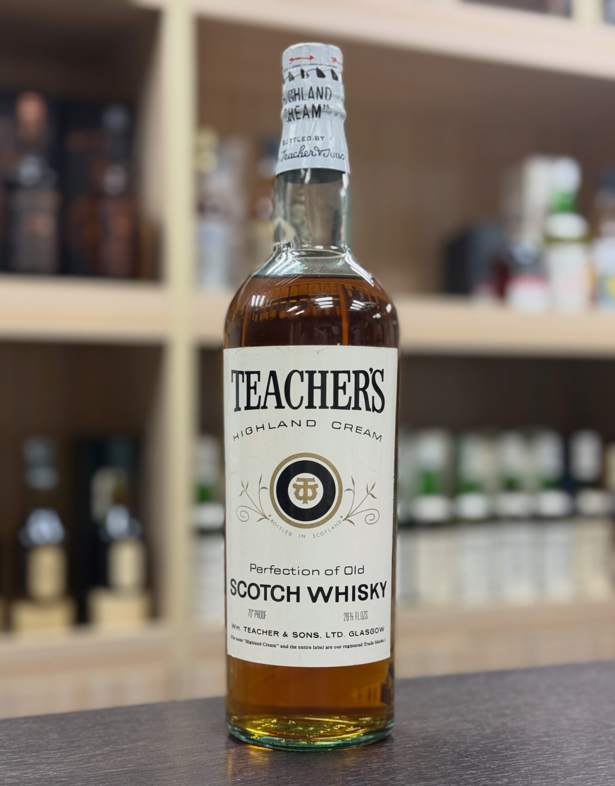 Teacher's Highland Cream Bottled at 1960s 70 Proof 26 2/3 Fl Ozs